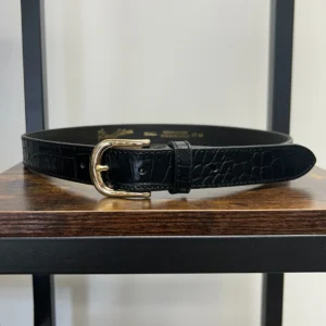 The Tailored Sportsman What A Croc! Skinny Belt Black/Gold