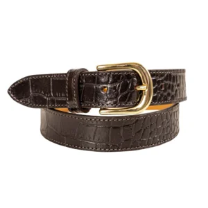 The Tailored Sportsman What A Croc! Skinny Belt Espresso/Gold